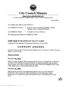 City Council Meeting Minutes, July 26, 2005