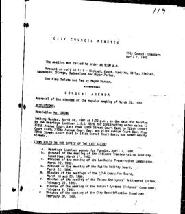City Council Meeting Minutes, April 1, 1980