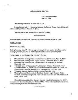 City Council Meeting Minutes, May 10, 1994