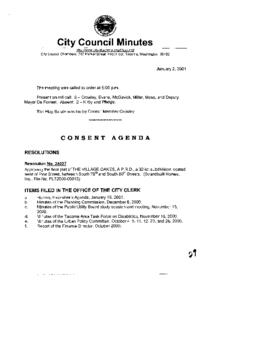 City Council Meeting Minutes, January 2, 2001
