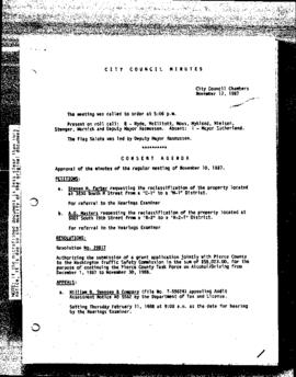 City Council Meeting Minutes, November 17, 1987