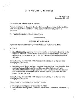 City Council Meeting Minutes, September 26, 1995