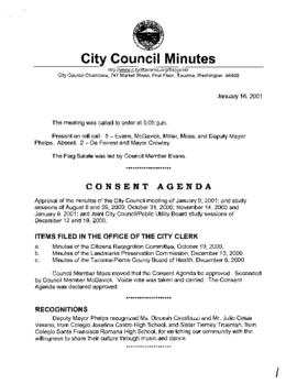 City Council Meeting Minutes, January 16, 2001