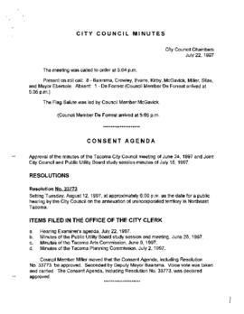 City Council Meeting Minutes, July 22, 1997