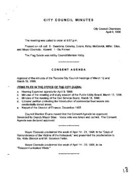 City Council Meeting Minutes, April 9, 1996