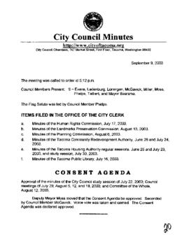 City Council Meeting Minutes, September 9, 2003