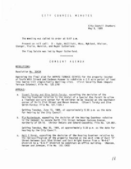 City Council Meeting Minutes, May 9, 1989