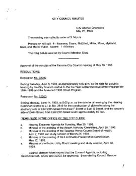 City Council Meeting Minutes, May 25, 1993