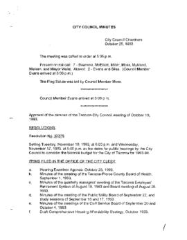 City Council Meeting Minutes, October 26, 1993