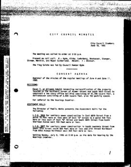 City Council Meeting Minutes, June 18, 1985