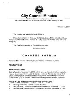 City Council Meeting Minutes, October 17, 2000
