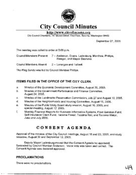 City Council Meeting Minutes, September 27, 2005