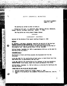 City Council Meeting Minutes, August 11, 1987