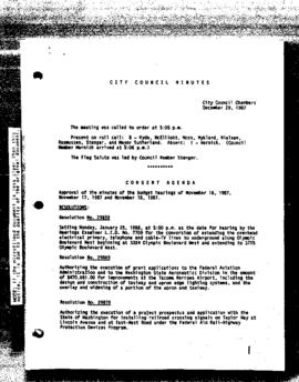 City Council Meeting Minutes, December 29, 1987